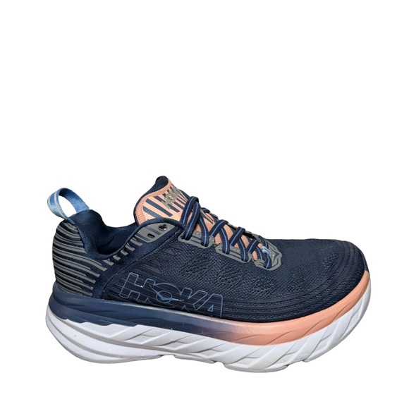 Hoka Shoes - Hoka Dark Blue and Light Coral Athletic Shoes Bondi 6 wide size 7 D